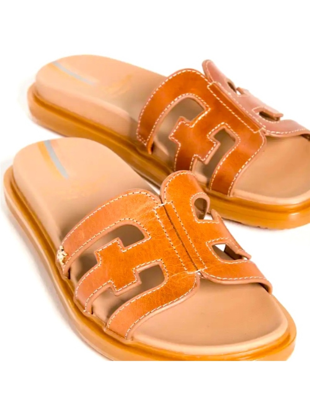 Sam Edelman Valeri Cognac Leather Slide Sandals